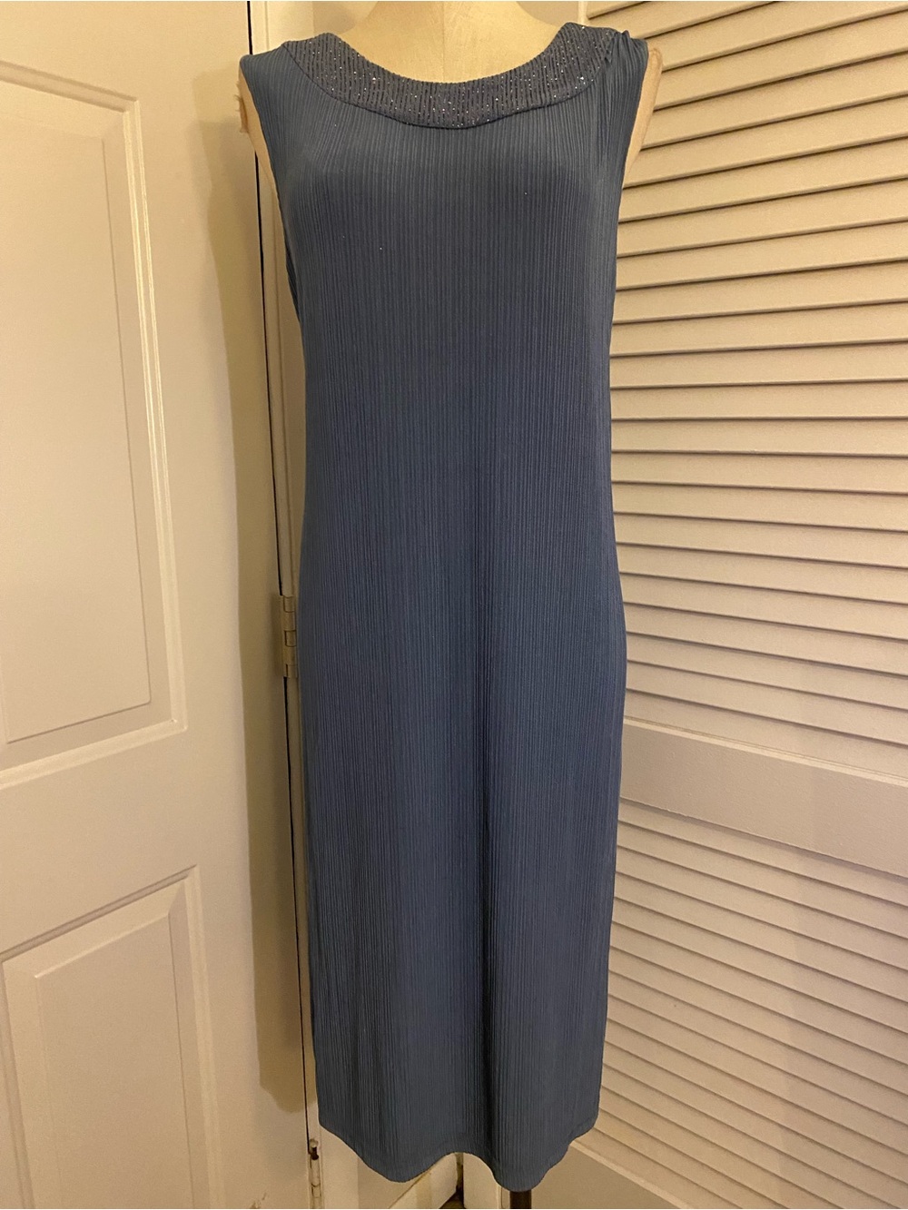 Vintage 90’s/Y2K R&M Richards  Pleated Slate Blue Cocktail Dress- Size 14W